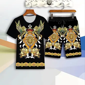 Set za Moške Kratke oplaščeni T-shirt Poletne Modne blagovne Znamke 2020 Novo Ohlapno Modna Oblačila Nastavite z Lep Poletje Moda
