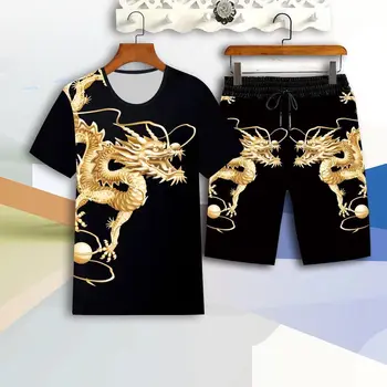 Set za Moške Kratke oplaščeni T-shirt Poletne Modne blagovne Znamke 2020 Novo Ohlapno Modna Oblačila Nastavite z Lep Poletje Moda