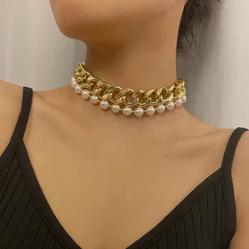 Simulirani Pearl Debelo Verigo Multi Layer Modni Nakit Za Ženske Elegantne Retro Novo Počitnice Choker Ogrlice Verige Ogrlice