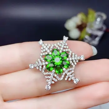 Snežinka slog elegantno zelena diopside obesek za ogrlico ženske fine jewelrynatural gem stranka darilo 925 sterling silver