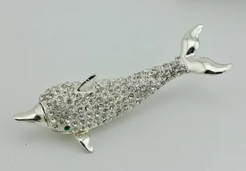Srebrni Delfin Kristali, Nakit polje,Raketa Zbirateljske Škatle z Nosorogovo Bejeweled Kristali - Delfin