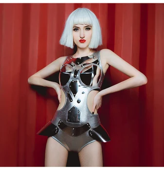 Srebro Obleka, ženske seksi Ples Kostum DJ DS Jumpsuit prihodnje tehnologije kažejo, Opravljajo Obrabe Pole Dance Gogo Plesalka Obleke