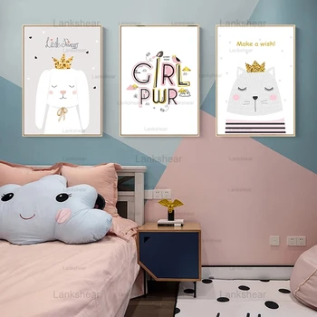 Srčkan Baby Dekle Platno Slikarstvo Crown Princess Plakatov in Fotografij Slike Vrtec Wall Art Nordijska Otroci Spalnica Dekoracijo Doma