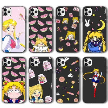 Srčkan Sailor Moon Primeru za IPhone 12 Pro Max Primeru za IPhone 11 12 XR Pro XS Mini Max 7 X 8 6 6S Plus 5 5S SE 2020 Črnega Silikona