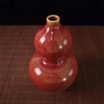 Stari kitajski porcelan Peči barve-spreminjanje rdeča glazirana gourd steklenico vaze