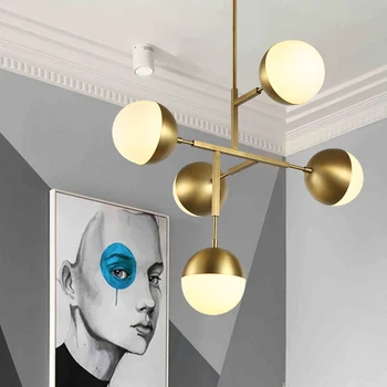Stekleno kroglo oblikovalec, kreativno dnevno sobo, zlato, vse baker obesek lučka,5 glav žogo odtenki čarobni fižol, lestenec