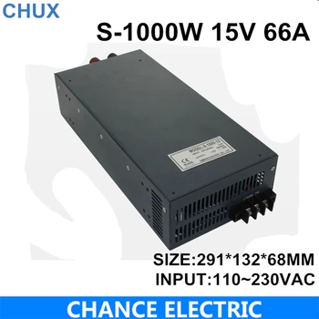 Stikalni napajalnik 15V 66A 1000W 110~220VAC en izhod vhod za cnc cctv led luči(S-1000W-15V)