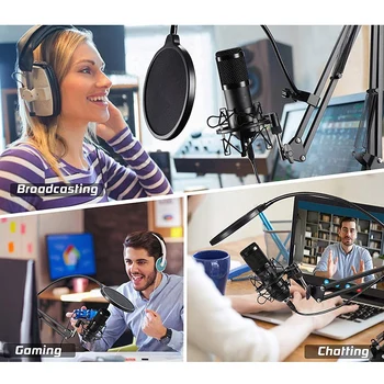 Studio Kondenzatorji,Podcast Mikrofon Cardioid Studio Mikrofon z Roko Nastavljiv Nosilec,Igra Mikrofon Plug & Play