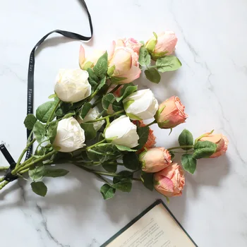 Suho spali 5 rose podružnic, Umetno Cvetje Dolgo Steblo Poročno Dekoracijo Ponaredek Rože Plastične Podružnice z Doma Hotel Dekor