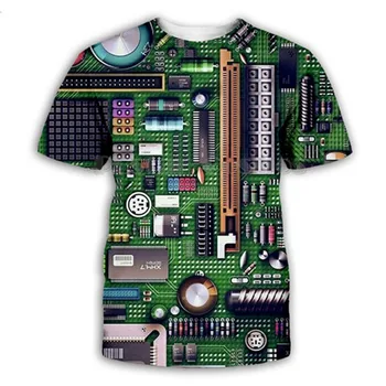 T-Shirt Tiskanje Elektronski Čip Hip-hop T-Shirt za Moške 3D Full-Natisni T-Shirt Poletje Kratek Sleeved Majica s kratkimi rokavi Ženske/Unisex Vrh