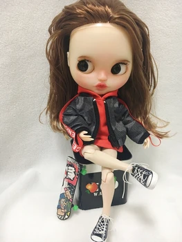 T02-X602 Blyth Lutka obleko 1/6 lutke azone Dodatki, ročno izdelana oblačila Rdeče barve hoodie prikrivanje plašč