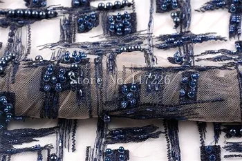 Temno modra modi cvetje beaded Afriške Til vezene Čipke Tkanine Afriške neto Čipke Tkanine JRB-191211 za poročno obleko