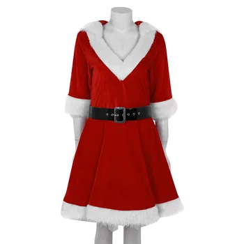 TiaoBug Žensk Rdeče Mah Hooded Tutu Obleko Gospa Claus Božični Kostum za Žensko Modno Cosplay Stranka Seksi Kostumi z Obleko Pasu