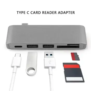Tip-c Razdelilnik USB 3.0 za Visoke Hitrosti Prenosa USB-C Adapter Pretvornik z SD TF Card Reader, Silver