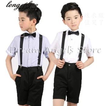 (Trakov+majica+lok kravato+hlače)Fant Obleke Obleko Otrok 4 Kos Black Otrok Pomlad Poletje Formalna Oblačila Sklop Za Poroko otroci oblačila
