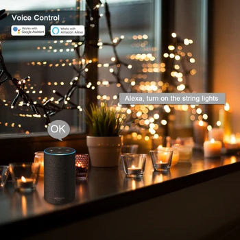 Tuya Smart Svetlobo Daljinskega upravljalnika WiFi Zatemnitev Vtičnico na Prostem LED Žarnice Božič Luči Niz Timing Glas Stikalo Pametna Vtičnica