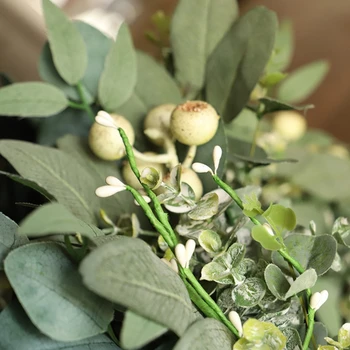 Umetna Zelena Eucalyptus Ginkgo Vrata Visi 20 palčni Umetne Počitnice Praznovanje Venec Zelenih Rastlin Venec