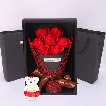Umetno Cvetje Mila Rose Cvetje Simulacija 7 Vrtnice Romantično Medved Rose Cvetje Za Valentinovo Darilo, Božična Poroka