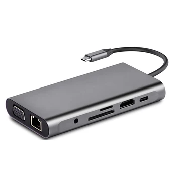 USB Tip-C Multi-USB Prenosnik HUB 10 v 1 Splitter HDMI VGA priključek RJ45 SD TF PD Adapter za Notebook Pametni Širitev Pretvornik