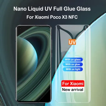 UV Lepilo Kaljeno Steklo Za Xiaomi Poco X3 UV Tekoče Lepilo Screen Protector Za Xiaomi Poco X2 Pro Poco X3 NFC 3D Zaščitna Stekla