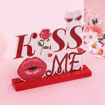 Valentinovo Tabelo Okraski za Večerjo Lesene Centerpieces Znamenju Ljubezni Poljubi Me XOXO Ustnice Valentines Darilo