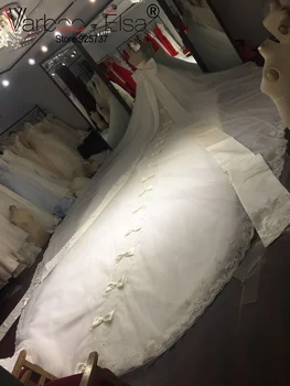 VARBOO_ELSA Romantično, Elegantno Dolgo Poročno Obleko Bele Čipke Beaded Sequined Poročne obleke Dolgo Vlak po Meri, Velik Lok Poročni Obleki