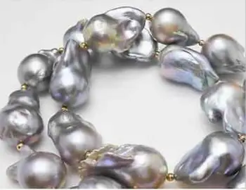 Veliko 23-28 mm baročno srebrno Siva biserna ogrlica, 18-inch