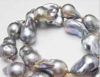 Veliko 23-28 mm baročno srebrno Siva biserna ogrlica, 18-inch