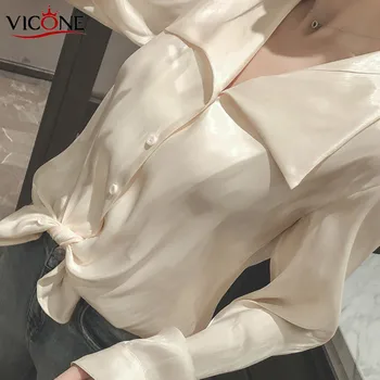 VICONE jeseni nov sklad ohlapno belo srajco, obleko srajco robna design občutek majhen veter plašč