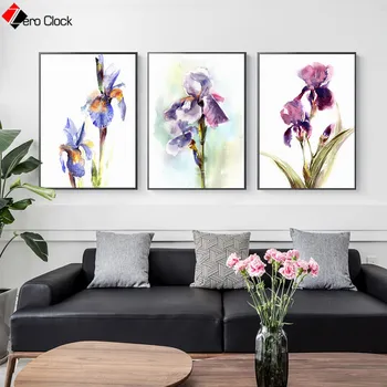 Vijolična Lilij Umetnosti Tiskanja Akvarel Platno Slikarstvo Sodobne Cvetje Botanični Plakat Fine Wall Art Stenske Slike za dnevno Sobo