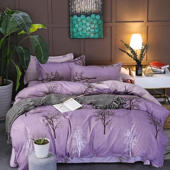Vijolična skica dreves moderna posteljnina nabor kraljica dvojno enotni velikosti rjuhe kritje posteljo stanja vzglavnik posteljnina nabor