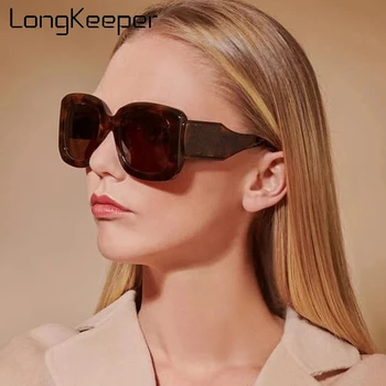 Vintage Debel Okvir Kvadratnih Sončna Očala Ženske Moški 2021 Luksuzne Blagovne Znamke Prevelik Sončna Očala Ženske Leopard Očala Oculos De Sol
