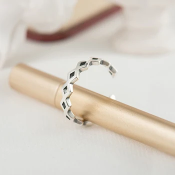 Visoka Kakovost 925 Sterling Silver Obroči Ženske Geometrijske Odpiranje Srebrni Prstani Polirani Prilagojene Po Meri Modni Nakit