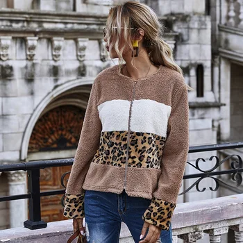 Vroče Prodaje Novih Evropskih in Ameriških ženskih Oblačil Leopard Zadrgo 2020 Sodijo Zimski Plašč Žensk Dolg Rokav