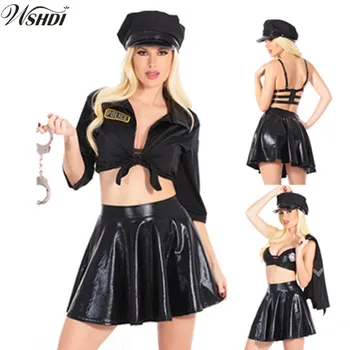 Vroče Prodati Odrasle Ženske Policaj Enotno Obleko Seksi Črna Policija Kostumi Za Noč Čarovnic Cosplay Fancy Kostum