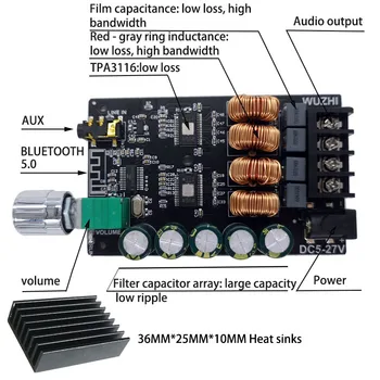 VROČE ZK-1002 HIFI TPA3116 Bluetooth 5.0 Visoko Močjo, Digitalni Ojačevalnik Stereo Odbor 100W+100W AMP Amplificador o Domači Kino
