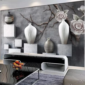Wellyu ozadje po Meri 3d photo freske ustvarjalne črna in bela vaza обои dnevna soba, TV ozadju stene papirja de papel parede