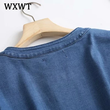 WXWT Moda za Ženske tričetrt Rokav Traper Suknjič Pomlad Nov O Vratu Zadrgo Priložnostne Plašč Elegantna Vrhovi XW602