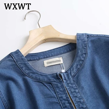 WXWT Moda za Ženske tričetrt Rokav Traper Suknjič Pomlad Nov O Vratu Zadrgo Priložnostne Plašč Elegantna Vrhovi XW602