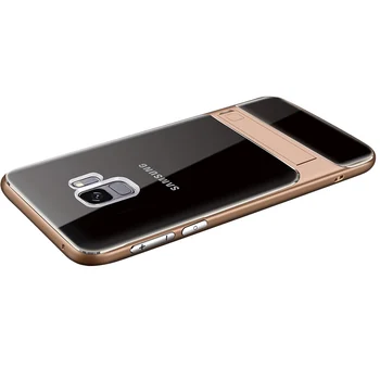 Za Samsung Galaxy S9 Primeru / Za Samsung Galaxy S9 Plus Kritje PC + Pregleden TPU Hybird Podporo Stojalo Telefon Capa Funda Coque