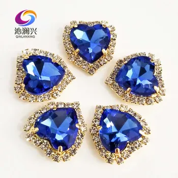 Zlato dno Svetlo modra srce oblika Kristalno steklo sponke,šivanje na okrasnih za Diy/nakit, pribor za 12 mm/14 mm/18 mm 10pcs