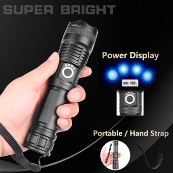 Zmogljiva Svetilka USB Super Svetla Teleskopsko Zoom Taktično Svetilko 18650 /26650 Baterije za ponovno Polnjenje Roko Svetlobe Kampiranje na Prostem