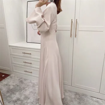 ZXQJ Ženske 2020 Elegantna FashionLoose Midi Dress Vintage Proti-vrat Dolg Rokav Gumb-up Ženske Obleke Vestidos Mujer