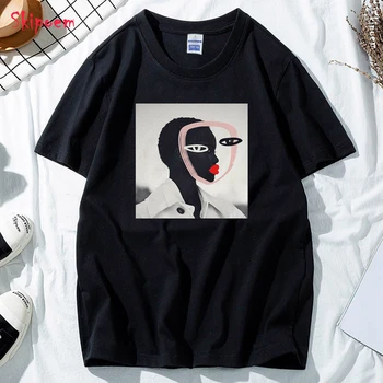 Črna Ženska Abstraktno Estetiko majica s kratkimi rokavi Ženske korejskem Slogu Gotike Punk Kawaii Tumblr Letnik Bombaža, Plus Velikost Oblačila Vrh Tees