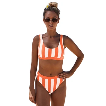 Črtasto Bikini 2020 Poletje Kopalke Visoko Pasu, Plavanje Obleko Leopard Print Set Ženske kopalke Push up Sexy Žice Brezplačno