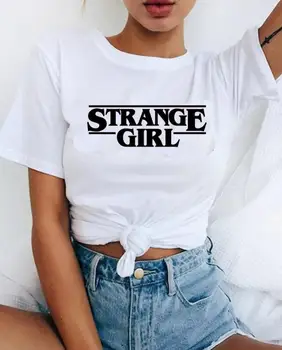 Čudno Dekle Moda korejski Pismo Ženske T-shirt Bombaža, Plus Velikost Ženske Obleka O Neck Majica Ulične Kratek Rokav Vrh Tees
