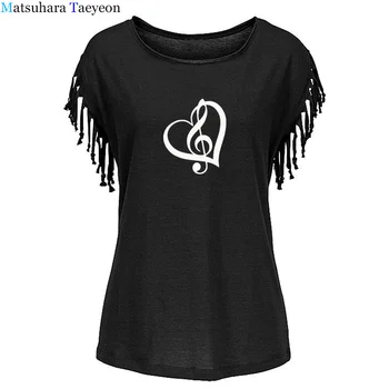 Ženska Oblačila natisnjen tshirt O-Vratu glasbe opomba bombaža, Kratek Rokav black smešno grafični ženske obleke tshirt seksi tee vrhovi