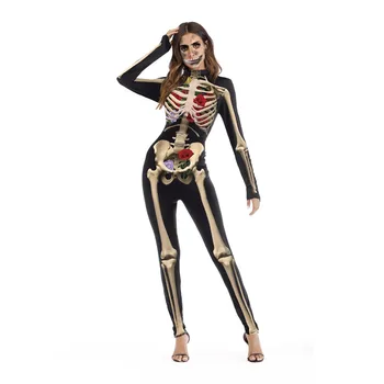 Ženske Bodysuits Halloween Kostumi 3D Lobanje Duha Oblačila Rose Tiskanje Jumpsuits
