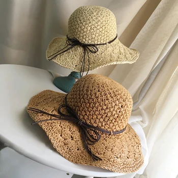 Ženske klobuk, ki je Ročno Tkane Žensk Slamnati Klobuk z Velikim Zložljiva Plaži Pokrivalo Premca Nedelja Klobuk Klobuk Sunsn