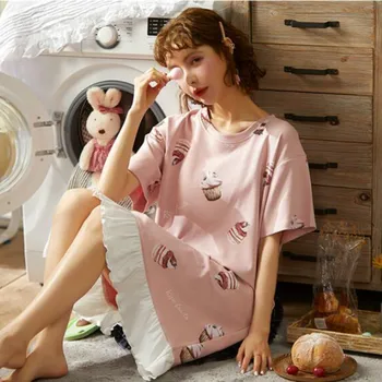 Ženske Nightgowns Plus Velikost Pomlad Poletje Pink Princess Kawaii Kolena-dolžina Homewear Sladko korejskih Študentov VROČE Sleepshirts Womens